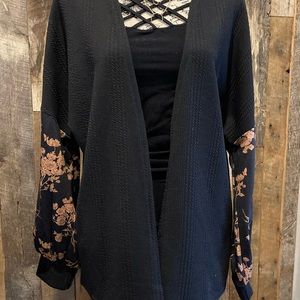 Black cardigan with floral print sleeves